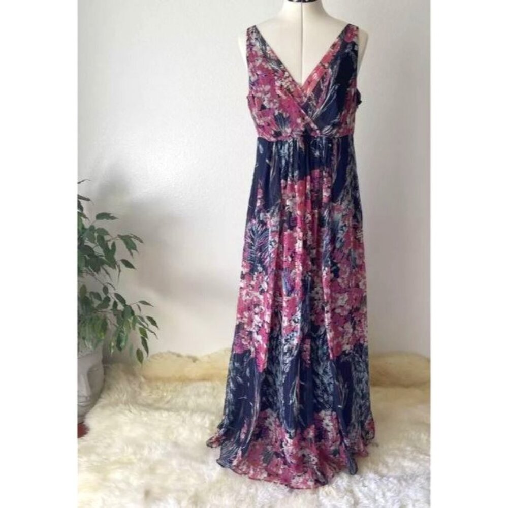 Monsoon Chiffon Maxi Dress Blue Pink Multi US Size 10